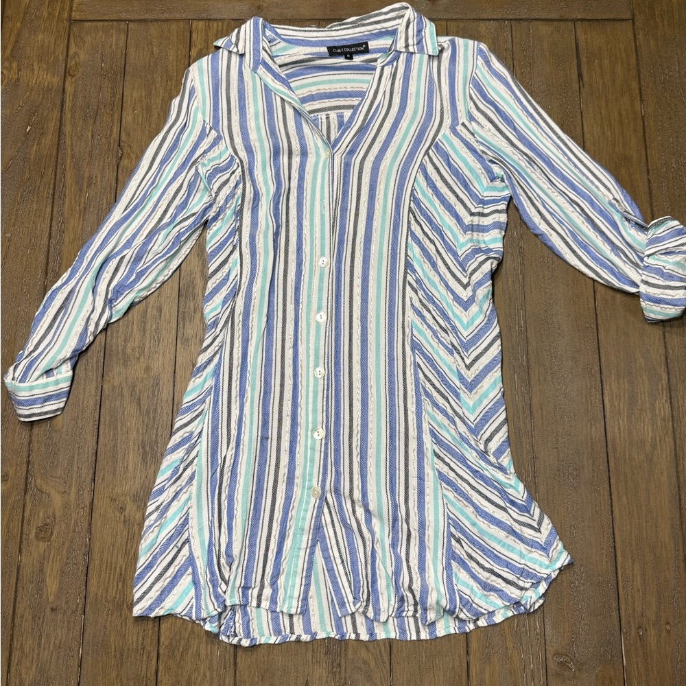 Striped Blue and White Women's Dress/Coverup